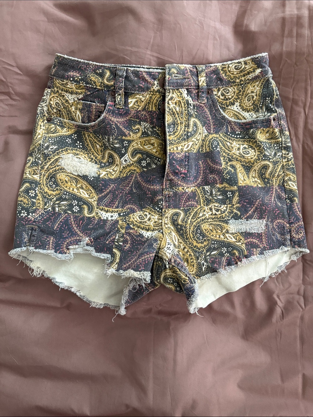 Free People Paisley Patchwork High-Rise Denim Shorts